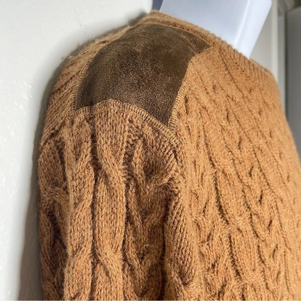 Barque Men’s Camel Brown Cable Knit Wool Blend Sweater Size L